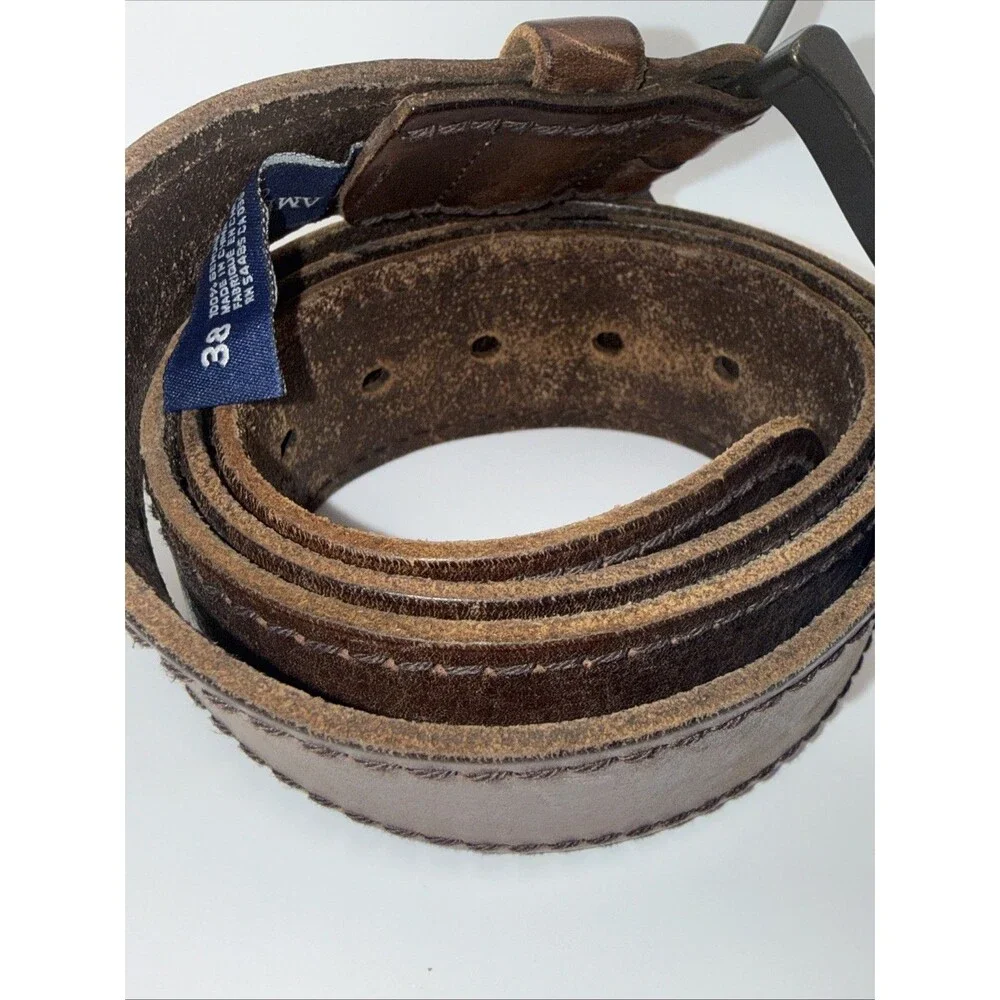 American Eagle Outfitters Belt Mens 38 Leather Embossed Brown Distressed Look 2”